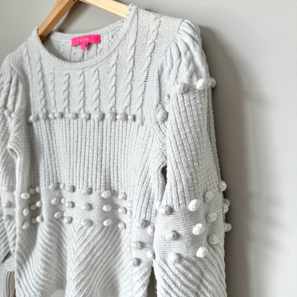 Lilly Pulitzer Cropped Gray Pom Pom Knit Sweater - Picture 3 of 4